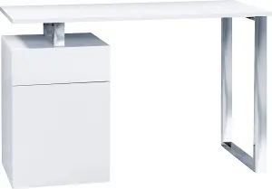 Homeology CALISTA Gloss White with Brushed Steel Legs Contemporary Home Office Computer Desk