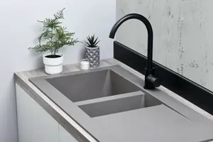 Liquida EW15GR 1.5 Bowl Composite Reversible Inset Grey Kitchen Sink With Waste