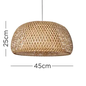 ValueLights Perugia Modern Natural Bamboo Lattice Domed Ceiling Pendant/Floor Lamp Light Shade - LED Filament Bulbs In Warm White