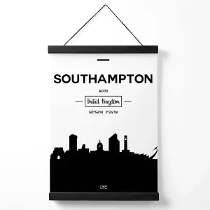 Southampton Black and White City Skyline Medium Poster with Black Hanger