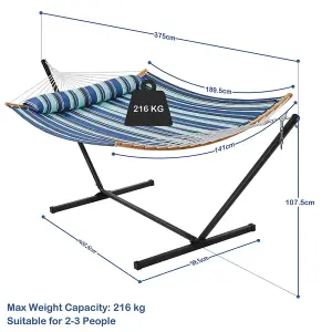 Yaheetech Blue Stripe 216 kg Capacity Hammock with Steel Stand Set