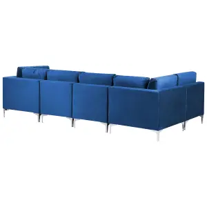 6 Seater U-Shaped Modular Velvet Sofa with Ottoman Blue EVJA