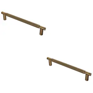 2 PACK - Luxury T Bar Knurled Pull Handle - 300mm Antique Brass - Kitchen Door Cabinet