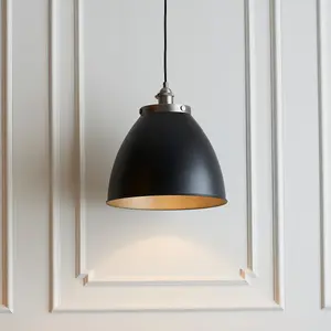 Luminosa Franklin Single Pendant Ceiling Lamp, Aged Pewter Plate, Matt Black Paint