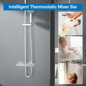 Thermostatic Shower Mixer Bar Two Outlet, Shower Mixer Taps Wall Mounted Thermostatic