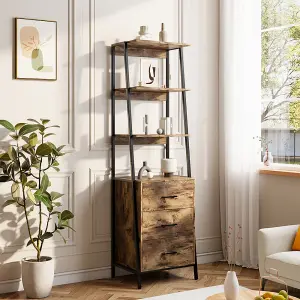 Wooden Bookshelf with Metal Frame 3 Drawers and Shelves