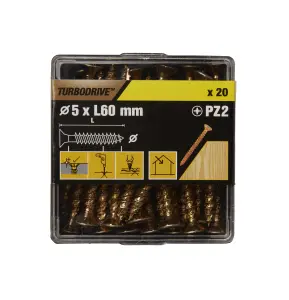 TurboDrive PZ Yellow-passivated Steel Screw (Dia)5mm (L)60mm, Pack of 20