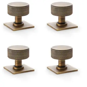 4 PACK - Round Knurled Door Knob - 35mm Diameter Antique Brass Radio Cupboard Pull Handle