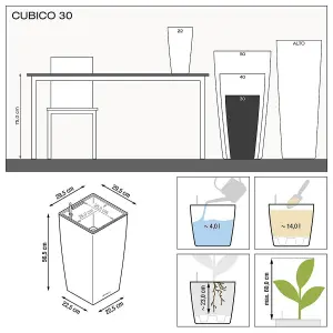 LECHUZA CUBICO 30 Scarlet Red High-Gloss Self-watering Planter with Substrate and Water Level Indicator H56 L30 W30 cm, 50L