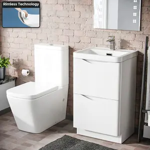 Nes Home Merton 500mm White Vanity Basin Cabinet Rimless Close Coupled Toilet