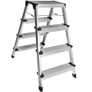 Excel Aluminium Stool Ladder 4 Tread with Work Bench Folding Hop Up 300mm