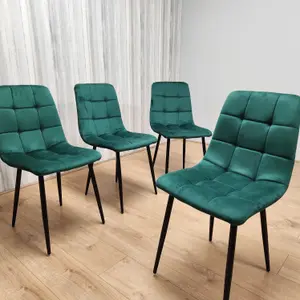 Dining Chairs Set Of 4 Green Tufted Chairs Velvet Chairs, Soft Padded Seat Living Room Chairs , Kitchen Chairs, Dining Room