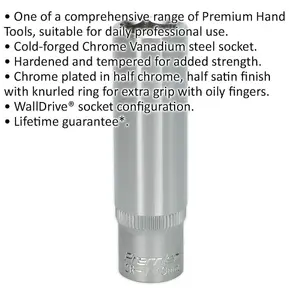 Premium 13mm Forged Steel Deep Drive Socket - 3/8" Square Drive - Chrome Vanadium Tool