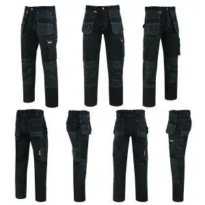 MS9 Men's Work Cargo Trousers Pants Jeans Comes with Multi Functional Pockets T5, Black - 34W/30L