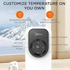 Midea 9-Fin Electric Heater Oil-Filled Radiator with Remote Control & LED Touch Screen