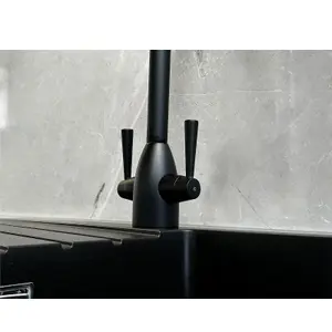 Liquida W05BL Swan Neck Swivel Spout Monobloc Twin Lever Black Kitchen Mixer Tap