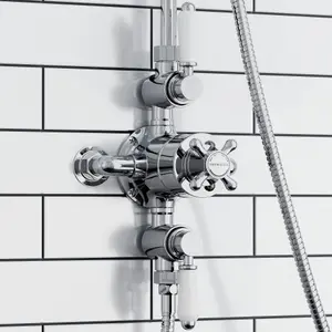 ENKI Downton Chrome White Traditional 2-Outlet Brass Thermostatic Triple Shower Valve