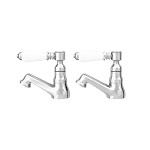 Traditional Ceramic Lever Hot & Cold Basin Sink Taps - Chrome Pair