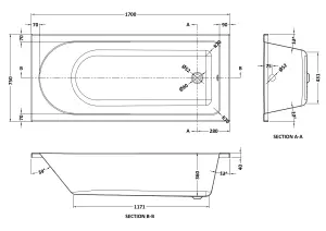 Round Single Ended Straight Shower Bath with Leg Set - 1700mm x 750mm