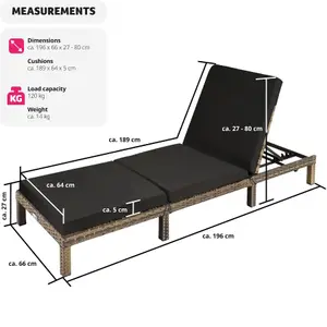 Sun Lounger Sofia - 6-step adjustable backrest, thick padding, UV-resistant - nature