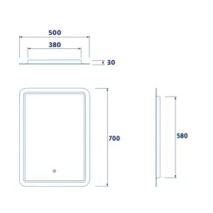 Croydex Chawston Rectangular Wall-mounted Bathroom & WC Illuminated mirror (H)70cm (W)50cm