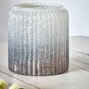 Verre Frosted Ribbed Glass Atlantic Blue Planter H14Cm W15Cm