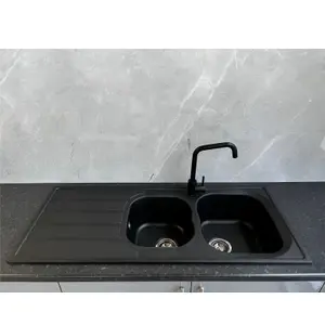 Liquida DK20BL 2.0 Bowl SMC Composite Reversible Inset Large Black Kitchen Sink