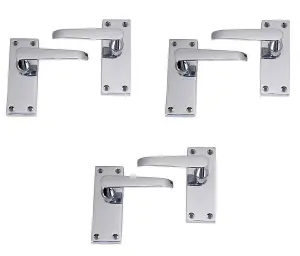 3 Pair Victorian Straight Lever Latch Handles Polished Chrome Finish 120mm x 40mm - Golden Grace