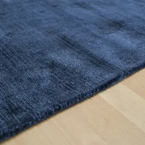 Blue Handmade , Luxurious , Modern , Plain Easy to Clean Viscose Rug for Living Room, Bedroom - 66 X 240 (Runner)