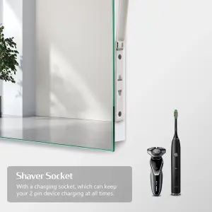 EMKE Illuminated Bathroom Mirror 600 x 800mm LED Mirror with Touch Switch, Demister, Shaver Socket, 3X Magnifying