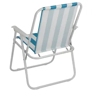 URBNLIVING 76cm Height 4pcs White & Blue Stripe Garden Patio Metal Folding Chairs Camping Beach Picnic Outdoor Seats