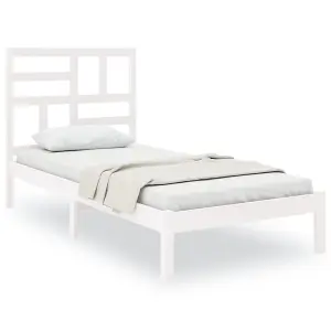 Berkfield Bed Frame White Solid Wood 90x190 cm 3FT Single