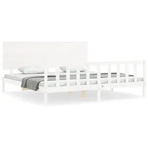 Berkfield Bed Frame with Headboard White Super King Size Solid Wood