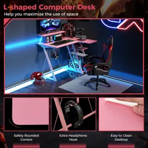 Costway L-Shaped Gaming Desk Small Computer Desk w/ Monitor Shelf & Outlets