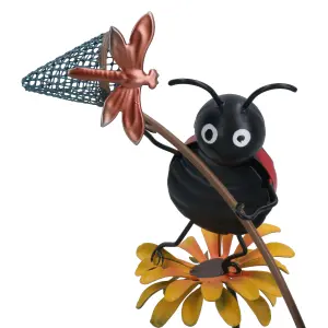 Miniature Life Metal Ladybird Catching Dragonfly Garden Gift Ornament 6x12x20cm