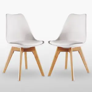 Thomasin Faux Leather Upholstered Side Chair |  Dining Chair |  Wooden Legs Plastic Body (Set of 2) White