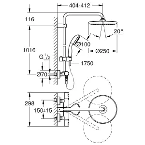 Grohe Vitalio start 250 Wall-mounted Thermostatic Shower kit with 2 shower heads