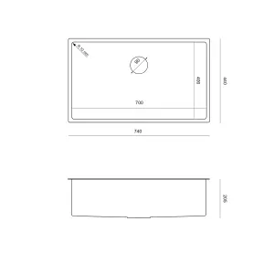 Quadron Anthony 80 undermout kitchen sink, 70cm bowl, AISI 304 Stainless Steel