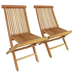 Charles Bentley Pair of Solid Wooden Teak Outdoor Folding Garden Patio Chairs