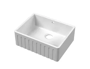 595mm - Fireclay Kitchen Single Bowl Fluted Front Butler Sink - with Overflow