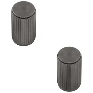 2 PACK - Lined Reeded Cylinder Door Knob - 18mm Dia - Anthracite Grey Cabinet Pull Handle