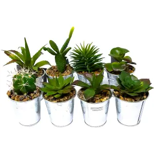 Pack Of 4 Imitation Plants Succulents In Tin Pot Pebbles Decor  Home Kitchen