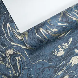 Blue Gold Marble Wallpaper Textured Marble Metallic Effect HeavyWeight Vinyl