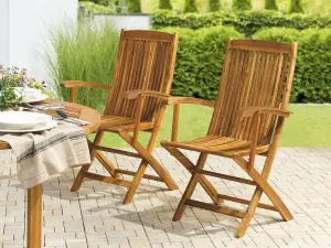 Set of 2 Garden Chairs MAUI Acacia Wood Light Wood