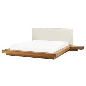 EU King Size Faux Leather Headboard Bed with LED Light Wood ZEN