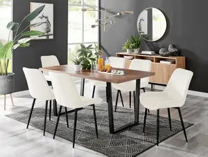 Furniturebox Kylo Brown Rectangular Wood Effect Dining Table & 6 Cream Velvet Pesaro Black Leg Chairs