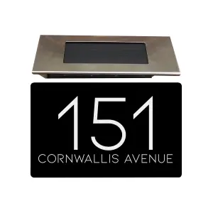 Personalised Aluminium House Plaque with Solar Light Customised with Your House Number and Street Name 200 x 130mm Black