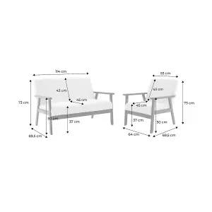 sweeek. Armchair and 2-seater sofa in hevea wood Isak boucle set Off-White Boucle 114x69.5x73 cm