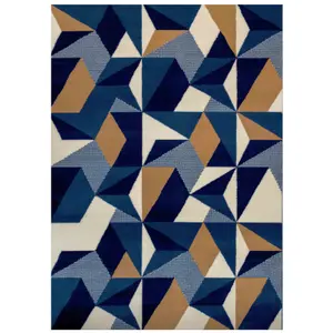 Navy Blue Diamond Geometric Living Room Rug 190x280cm