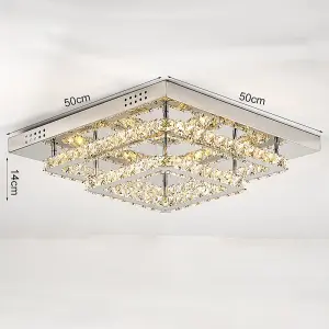 2 Square Layered Large Size Glamourous Crystal Chandeliers LED Ceiling Light 50cm Dimmable